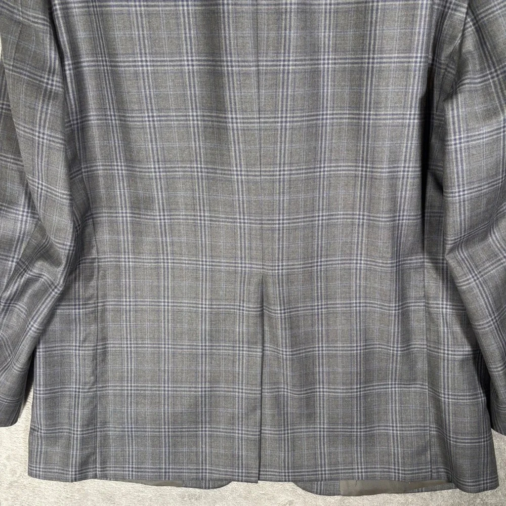 Hickey Freeman Lawrence Mens 46L Gray Blue Plaid Wool 2‎ Button Blazer Jacket